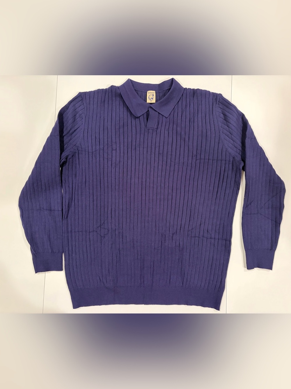 Hardaddy Men’s Ribbed Knit Sweater Polo Long Sleeve Blue - Size 2XL